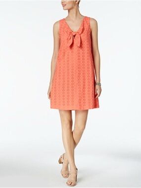 NWT Pappagallo Cotton Coral Eyelet Shift Dress Size 6